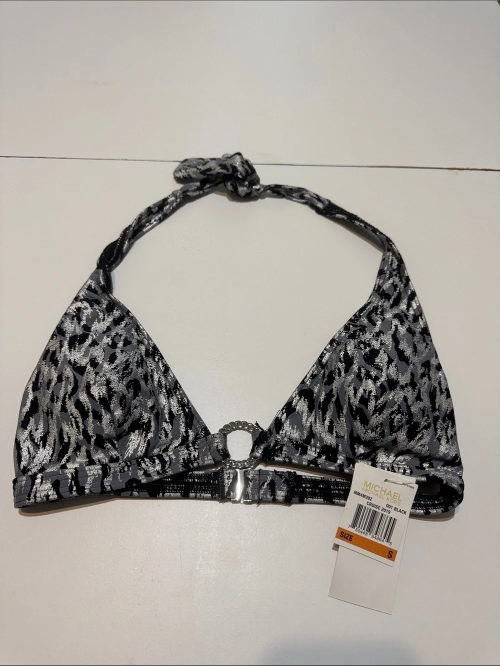 Michael Kors Silver & Black Animal Print Bikini Top NWT size S